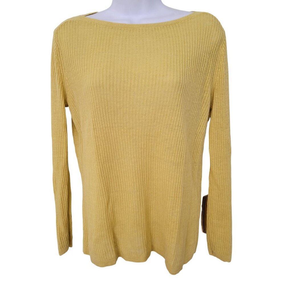 Eileen Fisher‎ XS Yellow Ribbed Linen Sweater Lightweight Boat Neck